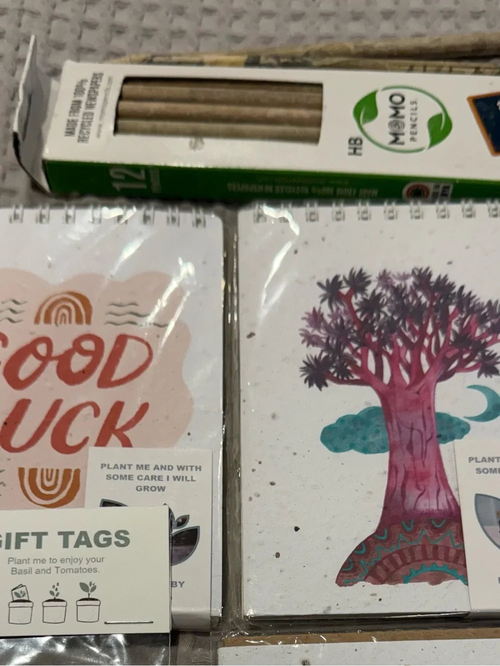 Seeded Gift Tags and Notebooks - Assorted White Designs